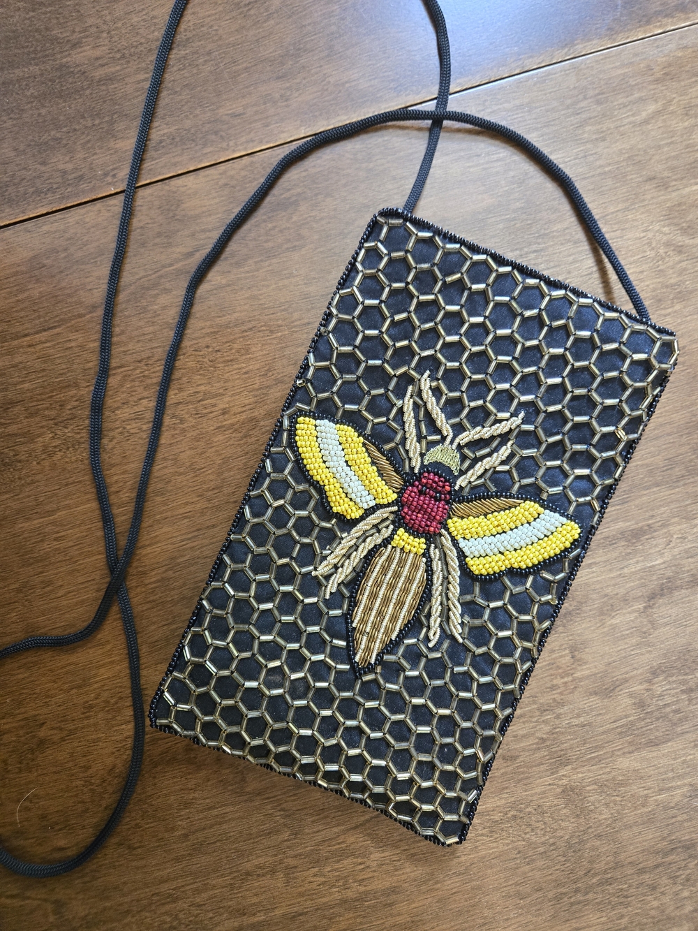 Black Beaded Bee Crossbody Bag